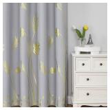Estelar Textiler Light Grey Blackout Curtains 108 Inches Long, Gold Palm Tree Pattern Light Gray Curtains, Light Blocking Thermal Insulated Grommet Window Drapes for Bedroom, 52Wx108L, 2 Panels
