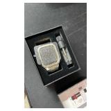 MioHHR Stainless Steel Watch Band with Case Compatible with Apple Watch Series 9/8/7(45mm),Rugged Strap with Metal Protective Bumper Cover for iWatch Band Men(Silver/Gold)