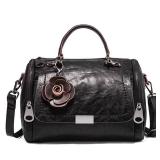 Dayfine Women Satchel Bags Faux Leather Top Handle Handbags Boston Crossbody Bags Flower Pendant Zipper Purse Shoulder Bag