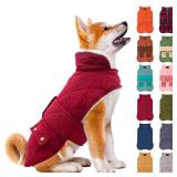 KYEESE Dog Coat Thick Pets Clothes with Pocket Waterproof Dogs Jacket with Fleece Lined Windproof Dog Coats for Small Dogs Soft Pet Sweater for Cold Weather Warm Pet Winter Puffer Coat with Leash Hole