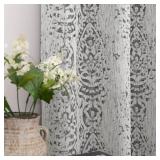 Mrs.Naturall 90 Inch Curtains Long,50% Blackout Black Out Boho Pattern Grommet Curtain Drapes for Living Room,Grey