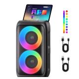 PWBSLAI Bluetooth Speaker with 2 Rechargeable Wireless Microphone - Portable Party Speaker with Colorful Lights - Floorstanding Speakers Support TWS/AUX/USB/TF Card Ideal for Party,Home,Camping