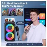 PWBSLAI Bluetooth Speaker with 2 Rechargeable Wireless Microphone - Portable Party Speaker with Colorful Lights - Floorstanding Speakers Support TWS/AUX/USB/TF Card Ideal for Party,Home,Camping