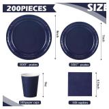 Tioncy 200 Pcs Navy Blue Disposable Paper Plates Cups and Napkins Party Supplies Serve 50 Guests Disposable Paper Dinnerware Set for Birthday Wedding Baby Shower Family Picnic