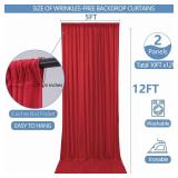 ESGOTBME 10x12ft Wrinkle Free Red Backdrop Curtain for Parties Soft Fabric Drapes Wedding Curtain Backdrop for Birthday Party Decorations Background for Photography 5x12ft, 2 Panels