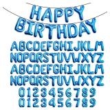 [85 PCS] 16\" Blue Letter Number Balloons, Happy Birthday & 2 Sets of A-Z 0-9, Foil Mylar Aluminum Hanging Alphabet for Graduation New Year eve Birthday Party Decorations