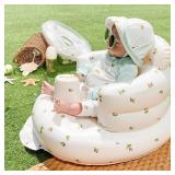 EKEPE Inflatable Baby Seat for Babies 3 Months & Up, Infant Floor Seats for Sitting Up, Baby Seats for Infants, Blow Up Baby Chair with Built in Air Pump - Olive Flower