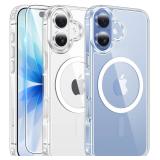 FNTCASE for iPhone 17 Case Clear: Magnetic Phone Cases with Screen Protector Drop Proof Compatible with Magsafe Slim Anti Yellowing Rugged Shockproof Protective Transparent Cell Cover (A-Clear)