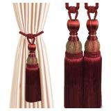 EleCharm 1 Pair Simple Elegant Curtain Cord Tie Drape Holdback Bedroom Curtain Buckle (Wine Red)