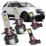 AWALITED 4pcs Explorer 2011-2015 High Low Beam Fog Lights Bulbs Combo, Super Bright High beam Low Beam Bulbs for 2011 2012 2013 2014 2015 Ford Explorer all models