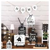 FairySandy Set of 11 Home Tiered Tray Decor Spring Welcome Rustic Farmhouse Tiered Tray Decorations Set Home Wooden Signs Vintage Farm Animal Farmhouse Tabletop Wood Sign for Kitchen Table Shelf Decor