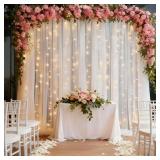 10Ã10ft White Tulle Backdrop Curtain with Lights String for Parites, Sheer Curtain Backdrop Drapes for Wedding Party Home Decorations