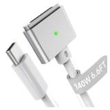 Hugener Magnetic 3 Cable USB-C 6.6FT Compatible with M4/M3/M2 MacBook Air Pro Charger, 140W Magnetic Safe 3 Cable for MacBook Air (13\"/15\" 2025/2024/2023/2022), Pro (16\"/14\" 2024/2023/2021), White