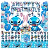 53 Pcs Blue Party Supplies, Birthday Decorations Set Include Banner, Balloons, Hanging Swirls, Cake Toppers, Tablecloth for Cartoon Theme Party
