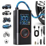 Tire Inflator Portable Air Compressor Portable Cordless Mini Air Pump with Digital Pressure Gauge Inflater 150PSI 3X Fast Inflation Auto Shutoff Large Battery Tires Pump for Cars Motors Bikes Balls