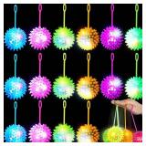 Civaner 24 Pcs Light up Balls LED Flashing Spiky Bouncy Balls 2.56 Inch Sensory Toys Bulk Light up with Rope Flash Squeaky Rubber Fidget Toy Spiky Party Favors for Rewards Gifts, 6 Colors