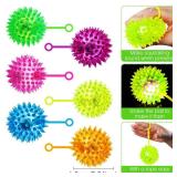 Civaner 24 Pcs Light up Balls LED Flashing Spiky Bouncy Balls 2.56 Inch Sensory Toys Bulk Light up with Rope Flash Squeaky Rubber Fidget Toy Spiky Party Favors for Rewards Gifts, 6 Colors
