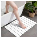 Stone Bath Mats for Bathroom, Non-Slip Stone Shower Mat Super Absorbent 24 x 16 Diatomaceous Earth Bath Mat, Quick Dry Leakproof Bathroom Drying Mats Easy to Clean Home Floor Decor RV Essentials