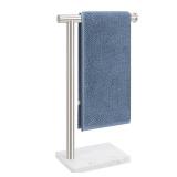 BathAce Hand Towel Holder, Hand Towel Stand for Bathroom with Marble Base, 304 Stainless Steel L Shape Hand Towel Rack Bar Standing for Vanity Kitchen Countertop, Brushed Nickel