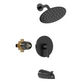Kurpot Tub Shower Faucet Set, 8 Inch Matte Black Shower Head and Handle Set, High Pressure Bathtub Shower Faucet with Valve, Tub Spout and Trim Kit, Bathroom Shower Faucet Sets Complete, Black