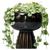 Fivepot Head Planter 7 Inch - Ceramic Face Planters with Drainage Hole, Funny Succulent Pots for Indoor Outdoor, Cute Decorative Plant Pot, Desk Office Room Home Decor, Black