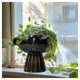 Fivepot Head Planter 7 Inch - Ceramic Face Planters with Drainage Hole, Funny Succulent Pots for Indoor Outdoor, Cute Decorative Plant Pot, Desk Office Room Home Decor, Black