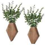 Chunful 2 Pcs Wooden Wall Planter Decor Hanging Fake Plants Greenery Flowers Holder Vase Boxes for Wall Bohemian Farmhouse Room Kitchen Office Indoor Decoration(Wooden Color,7.1 x 4.7 x 1.2 Inches)