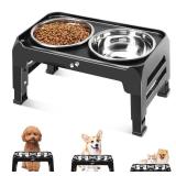 COMESOON Elevated Dog Bowls for Small Medium Dogs, 3 Height Adjustable Raised Stand with 2 Thick 6\" Stainless Steel Food Bowls, Non-Slip Feeder Adjusts to 2.75\", 6\", 7.5\", Black