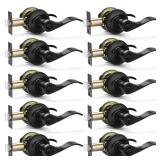 Hasmikit 10 Pack Matte Black Door Handles Privacy Door Levers, Heavy Duty Bed and Bath Door Locks Interior Door Knobs, Reversible Keyless Wave Lever Door Handles