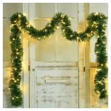 DearHouse 16.5 Ft Christmas Garland Decorations with 50 LED Light, Green Holiday Decor for Outdoor or Indoor Home Garden Artificial Greenery Garland, or Party Holiday Decorations