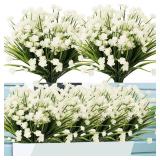 NOV FIRE Outdoor Artificial Fake Flowers - 8 Bundles Plastic Flowers Outdoors Plants UV Resistant Faux Flowers for Indoor Outdoor Garden Hanging Porch Window Box Wedding Decor(White)