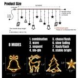 Attmu Christmas Window Lights, 120 Led Christmas Curtain Lights with 8 Modes, 9.84 Ft Tree Bell Deer Star Lights Xmas Decorations for Bedroom Wall Window Indoor Outdoor Party Decor