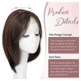 Megito Hair Topper 12inch Clip in Synthetic Hair Toppers for Women with Thinning Hair Layered 6.5\"X6.5\" Big Base Toppers Hair Pieces for Women Natural Look Medium Brown with Highlights