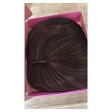 Ms Taj 12 Inch Hair Topper for Women with Thinning Hair, 6.5\"x6.5\" Large Base Synthetic Hair Topper with Bangs, Ladies-Dark Golden Brown with Highlights