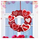 Yalikop Valentines Day Wreaths for Front Door 13 Inch Valentines Red Wooden Heart Wall Hanging Sign for Valentine