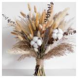 Natural Dried Flower Bouquet - Pampas Grass, Cotton Stems, Bunny Tails, Eucalyptus, Lavender & Wheat - Rustic Boho Decor for Home, Fall Decorations for Home, Wedding, or Gift