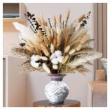 Natural Dried Flower Bouquet - Pampas Grass, Cotton Stems, Bunny Tails, Eucalyptus, Lavender & Wheat - Rustic Boho Decor for Home, Fall Decorations for Home, Wedding, or Gift