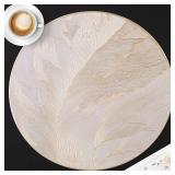 FAVE 6PCS Round Placemats Feather Pressed Vinyl Placemats Set of 6 Slip Resistant Table Mats Wipeable Gold Placemats for Wedding, Banquet, Birthday, Party, Restaurant Decorations(15IN,Feather)