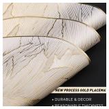 FAVE 6PCS Round Placemats Feather Pressed Vinyl Placemats Set of 6 Slip Resistant Table Mats Wipeable Gold Placemats for Wedding, Banquet, Birthday, Party, Restaurant Decorations(15IN,Feather)