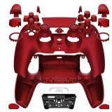 eXtremeRate Luna Redesigned Full Set Shell Buttons Touchpad Cover Compatible with ps5 Controller BDM-030 BDM-040 BDM-050, Scarlet Red Replacement Top Bottom Cover Case Compatible with ps5 Controller