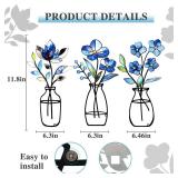 KIROYAL 3 Pcs Metal Vase Wall Arts,Iron Art Painting,Rustic Farmhouse Decor Minimalist Flower Wall Decor for Bedroom Bathroom Living Room Dining Room(Blue, Vase-D)
