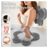 Shower Foot Scrubber Mat Silicone Back Exfoliating Cleaner, Feet Message Bath Washer Pad with Suction Cups for Wall Non-Slip - Itchy Toes Dead Skin Beauty Deep Clean Soft Bristles 14.2 * 11.2in Grey