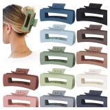 Sisiaipu Hair Clip - Claw, 4.1 Inch Extra Large for Thick, Long, Curly Hair, 12 Pcs, 12 Rubber Paint and Plastic Materials, Non-Slip Design, Women and Girls Hair Accessories - Multicolor
