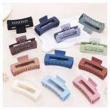 Sisiaipu Hair Clip - Claw, 4.1 Inch Extra Large for Thick, Long, Curly Hair, 12 Pcs, 12 Rubber Paint and Plastic Materials, Non-Slip Design, Women and Girls Hair Accessories - Multicolor