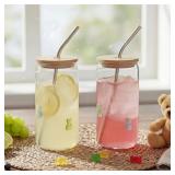 Honeydak 2 Pcs Bear Icon Juice Glass Tumbler with Lid & Straw - 18 oz Candy Bear Drinking Glasses Coffee, Beer, Soda, Juice Cups for Halloween Christmas Party Supplies Gifts