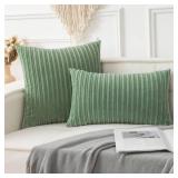 UGASA 12x24 Inch Pillow Cover Pack of 1 Soft Boho Stripe Corduroy Long Rectangular Lumbar Cushion Cover Farmhouse Decorative Throw Pillowcase for Bed, Couch, Sofa, Bedroom, Living Room, Sage Green