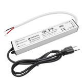 30W 12 Volt LED Power Supply, Waterproof IP67 LED Driver, 110V AC to 12V DC Converter, LED Transformer Low Voltage Output with 3-Prong Plug 3.3 Feet Cable for Light Strip, 2.5Amp
