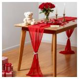 Tegeme Red 2 Pcs Chiffon Table Runner 12 x 106 Inch Valentine 14th February Christmas Romantic Sheer Table Runner for Wedding Anniversary Engagement Party Mother