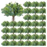 Yunsailing 100 Pcs Faux Eucalyptus Stems with White Seeds Artificial Eucalyptus Leaves Greenery Decor Fake Leaf Branches for Wedding Bouquets Centerpiece Flower Arrangement Farmhouse Home Decoration
