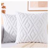 decorUhome Spring Couch Euro Sham Throw Pillow Covers 24x24 Set of 2, Decorative Soft Plush Faux Fur Wool Accent Pillow Covers for Modern Farmhouse Bed Sofa Living Room, Pure White